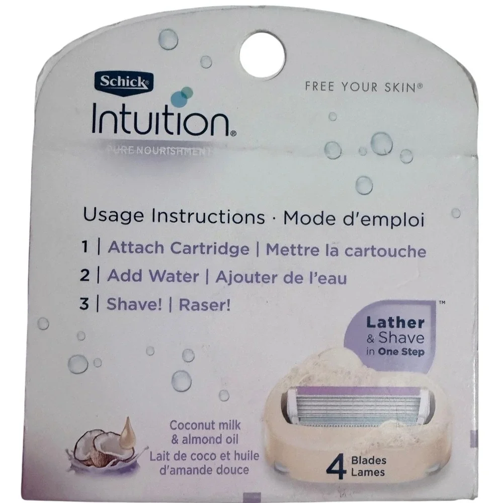 3 Cartridges Schick Intuition Pure Nourishment Almond Oil & Coconut Milk 4 Blade